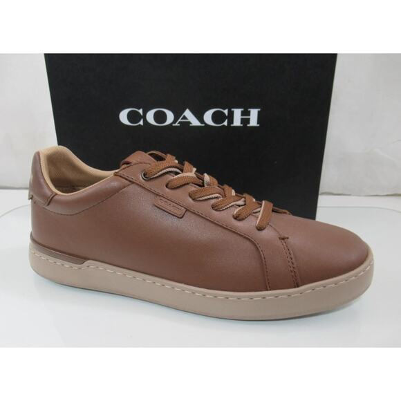 Men's Coach Lowline Leather Low Top Sneaker Lace Up Saddle Brown Size 10.5